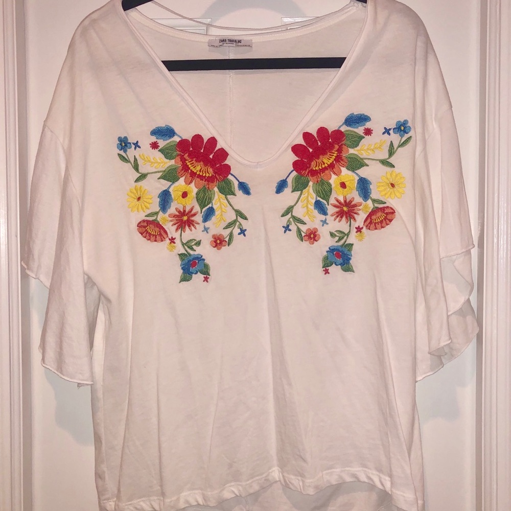Zara floral embroidered shirt